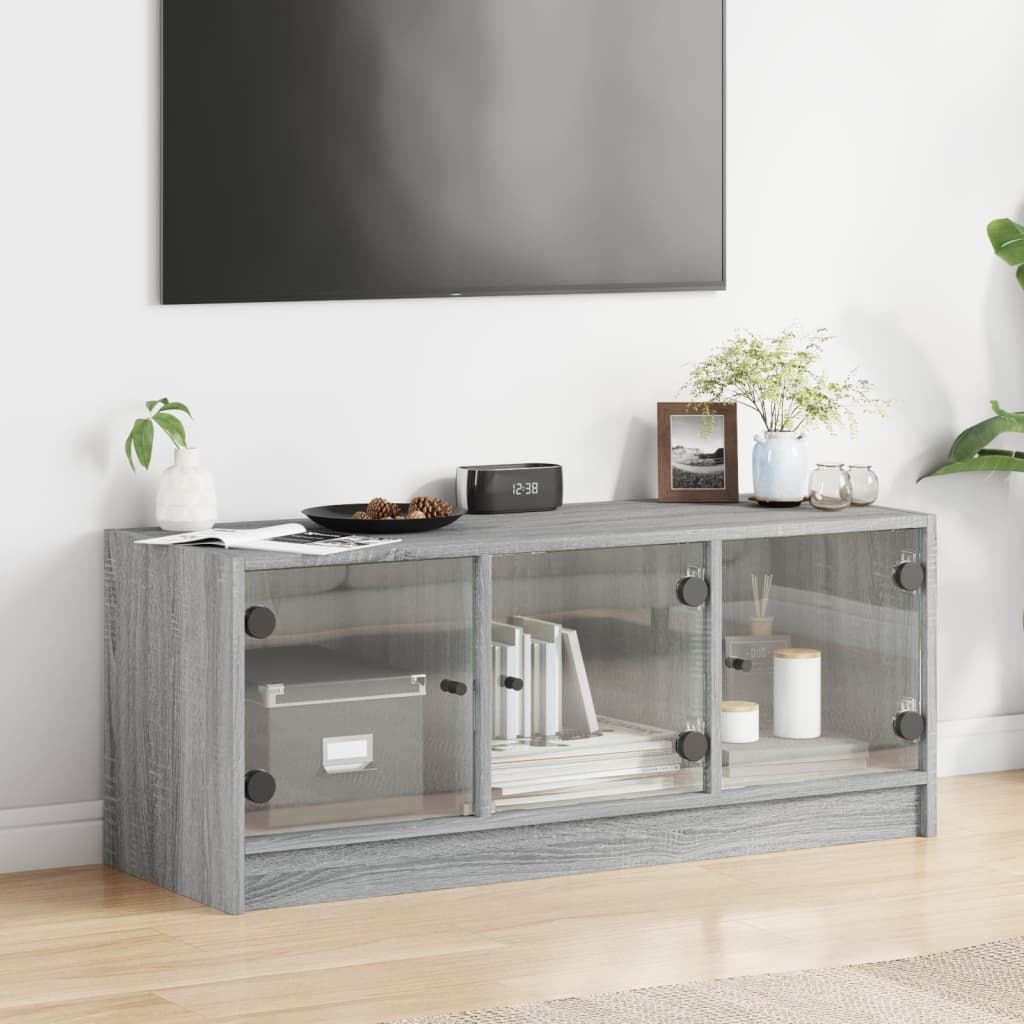 vidaXL TV Cabinet with Glass Doors Grey Sonoma 102x37x42 cm