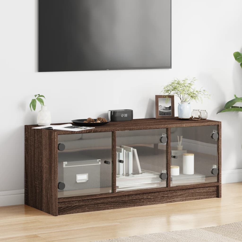 vidaXL TV Cabinet with Glass Doors Brown Oak 102x37x42 cm