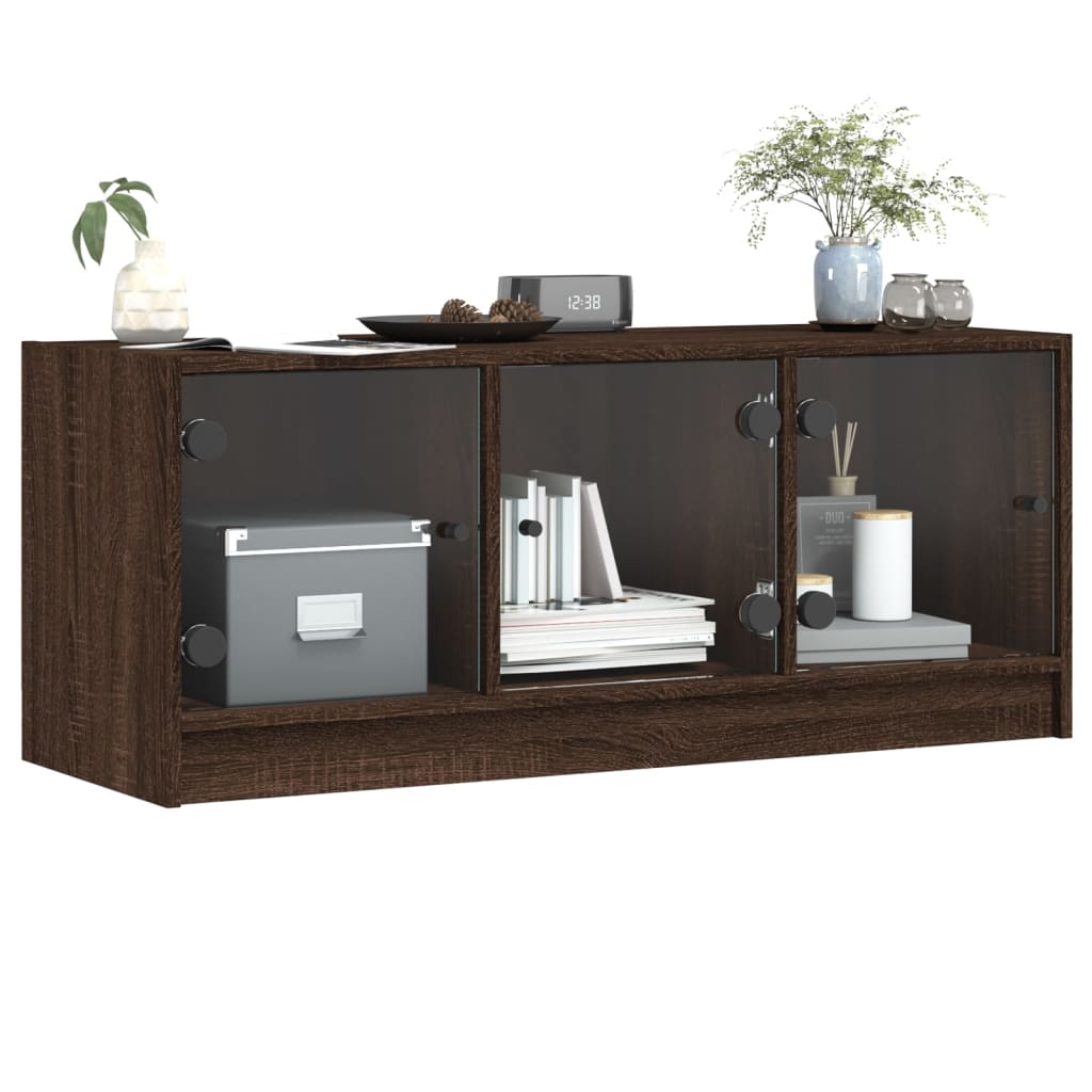 vidaXL TV Cabinet with Glass Doors Brown Oak 102x37x42 cm