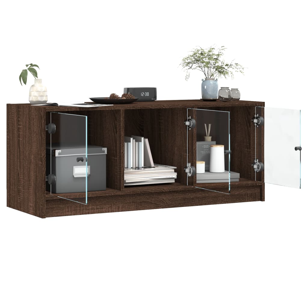 vidaXL TV Cabinet with Glass Doors Brown Oak 102x37x42 cm