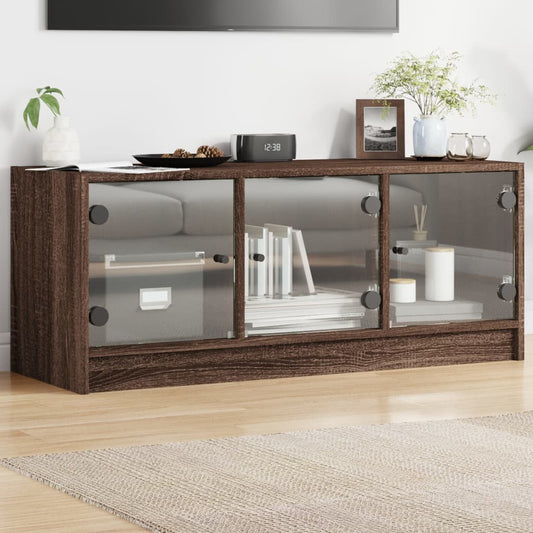 vidaXL TV Cabinet with Glass Doors Brown Oak 102x37x42 cm