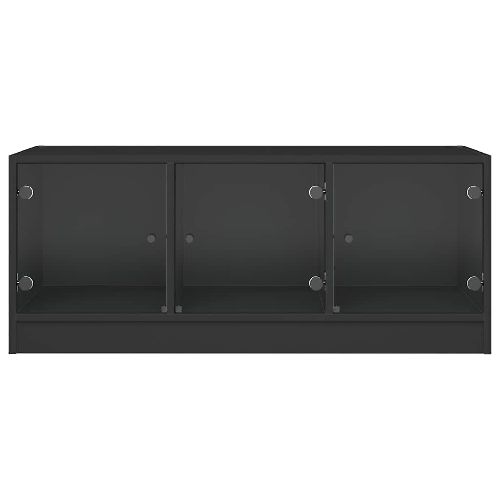 Coffee Table with Glass Doors Black 102x50x42 cm