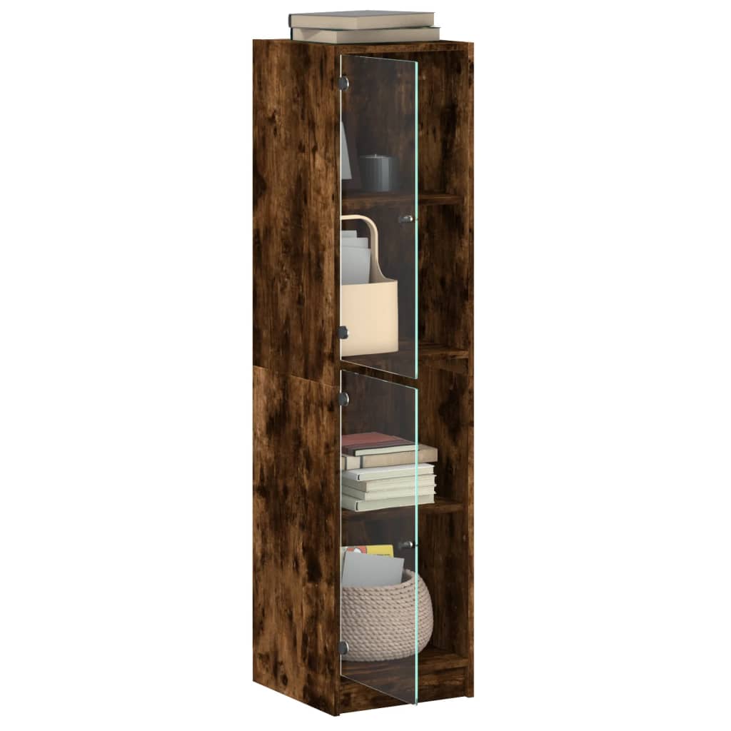 Highboard with Glass Doors Smoked Oak 35x37x142 cm