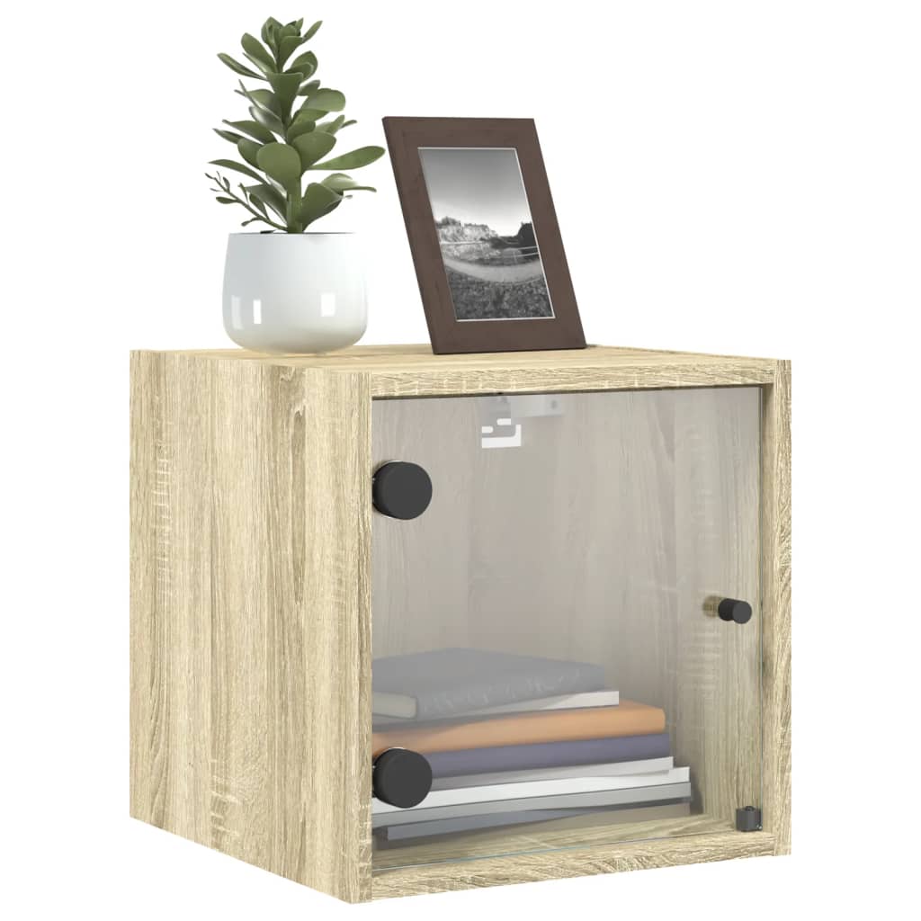 Bedside Cabinet with Glass Door Sonoma Oak 35x37x35 cm