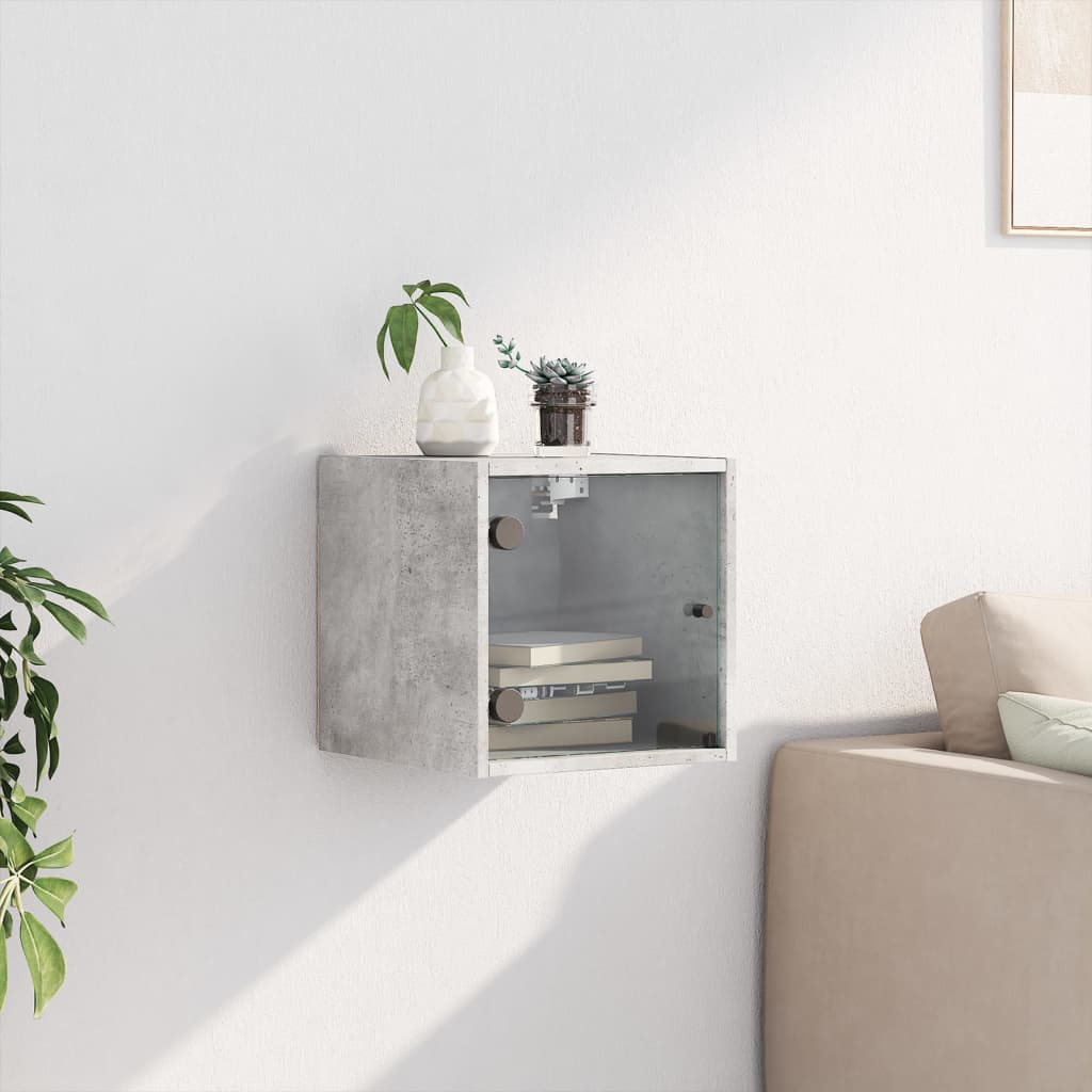 Bedside Cabinet with Glass Door Concrete Grey 35x37x35 cm