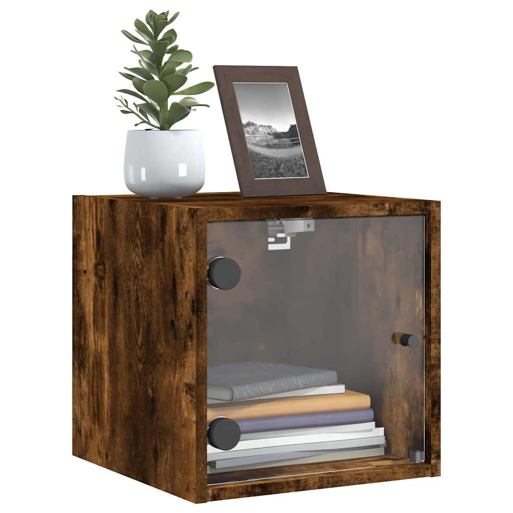 Bedside Cabinet with Glass Door Smoked Oak 35x37x35 cm