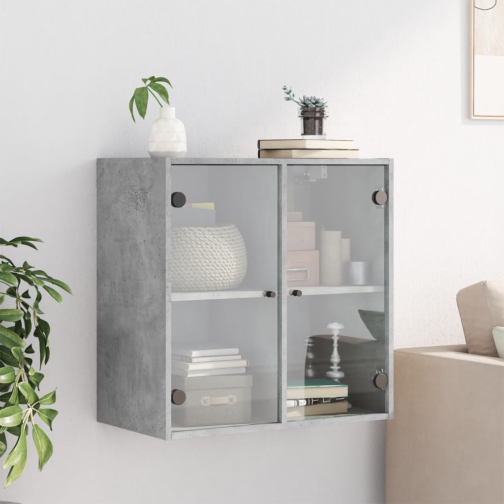 Wall Cabinet with Glass Doors Concrete Grey 68x37x68,5 cm
