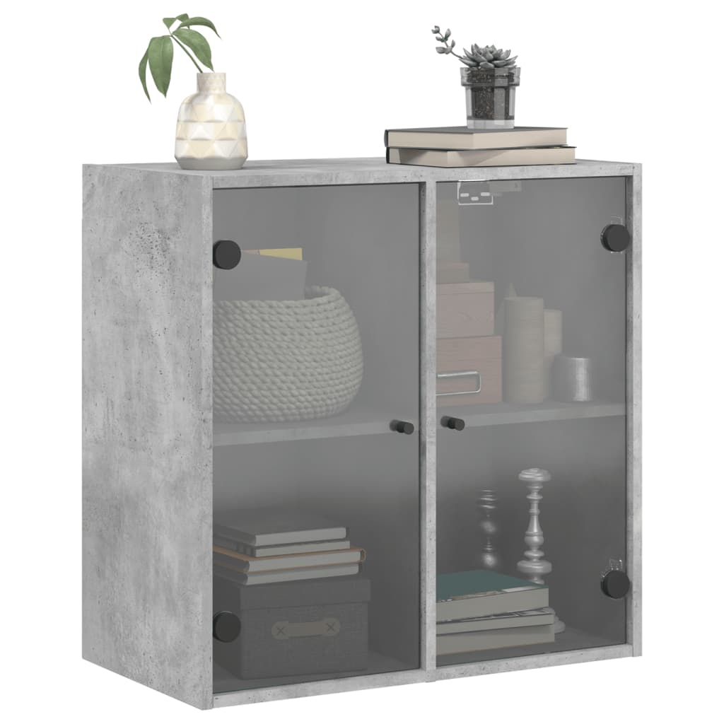 Wall Cabinet with Glass Doors Concrete Grey 68x37x68,5 cm