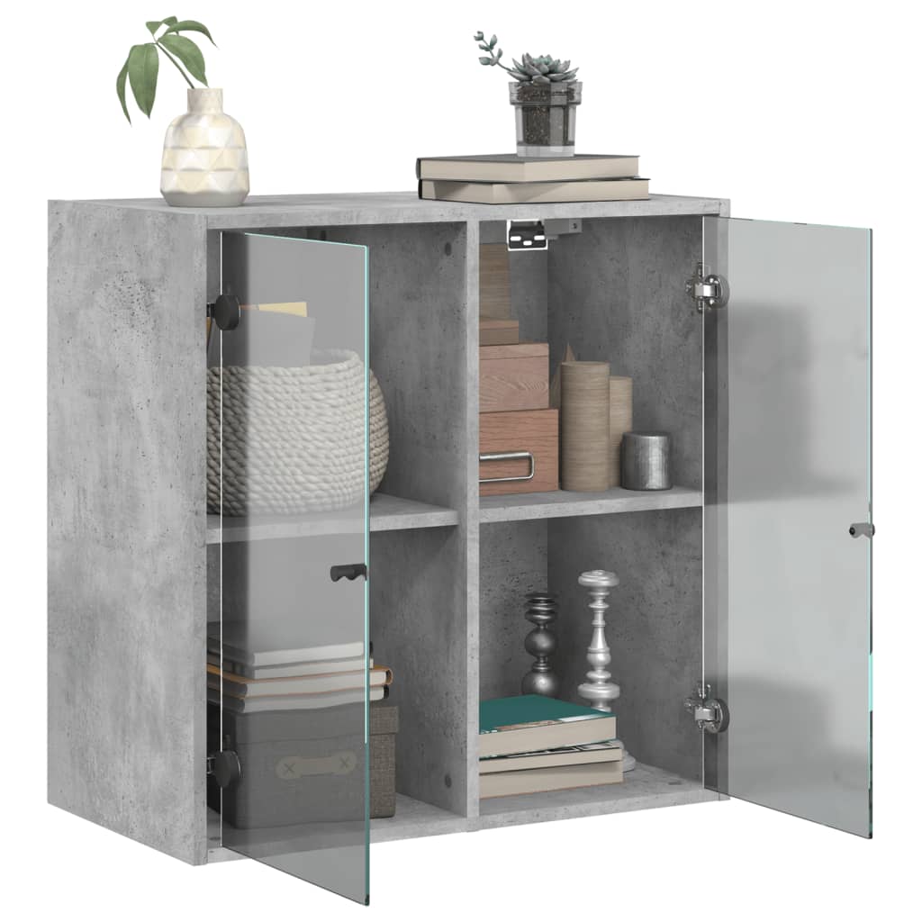 Wall Cabinet with Glass Doors Concrete Grey 68x37x68,5 cm