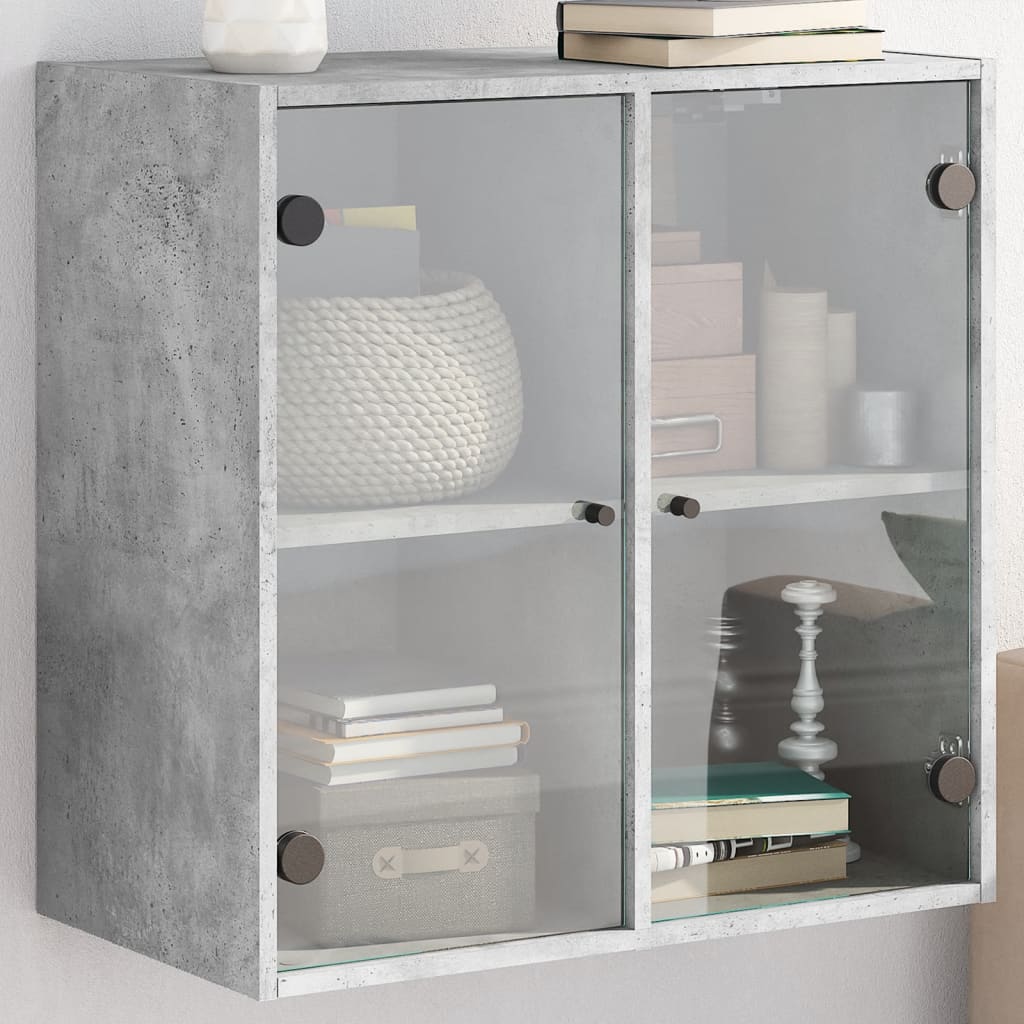 Wall Cabinet with Glass Doors Concrete Grey 68x37x68,5 cm