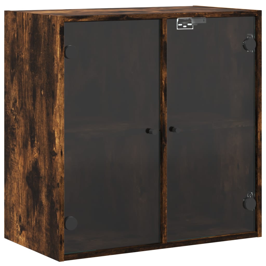 Wall Cabinet with Glass Doors Smoked Oak 68x37x68,5 cm