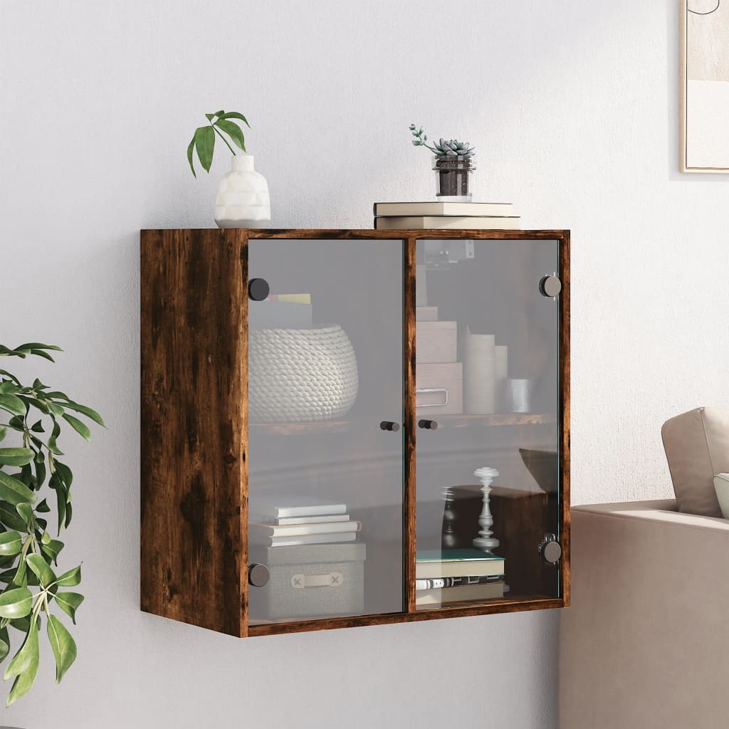 Wall Cabinet with Glass Doors Smoked Oak 68x37x68,5 cm