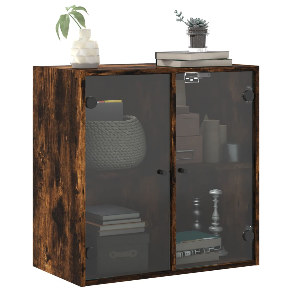 Wall Cabinet with Glass Doors Smoked Oak 68x37x68.5 cm