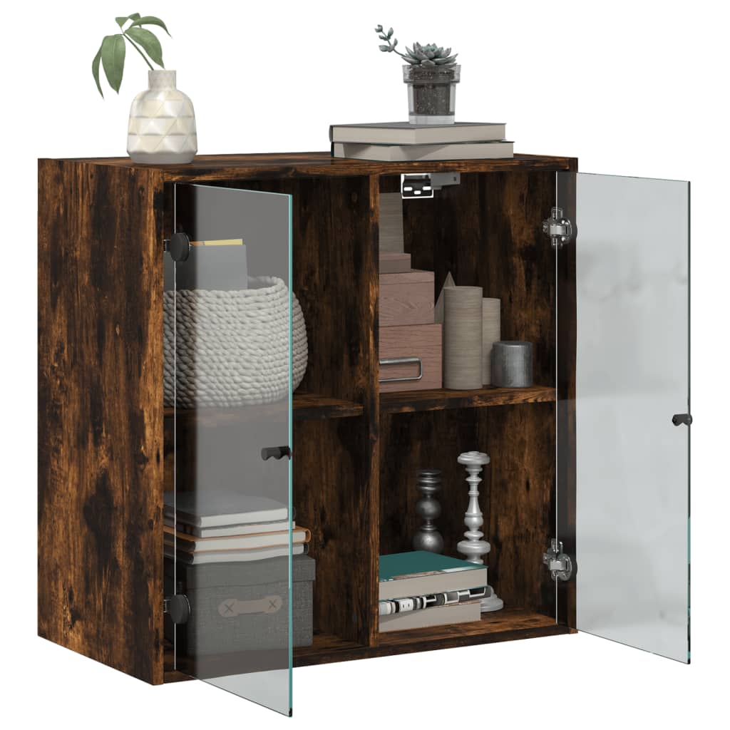 Wall Cabinet with Glass Doors Smoked Oak 68x37x68,5 cm