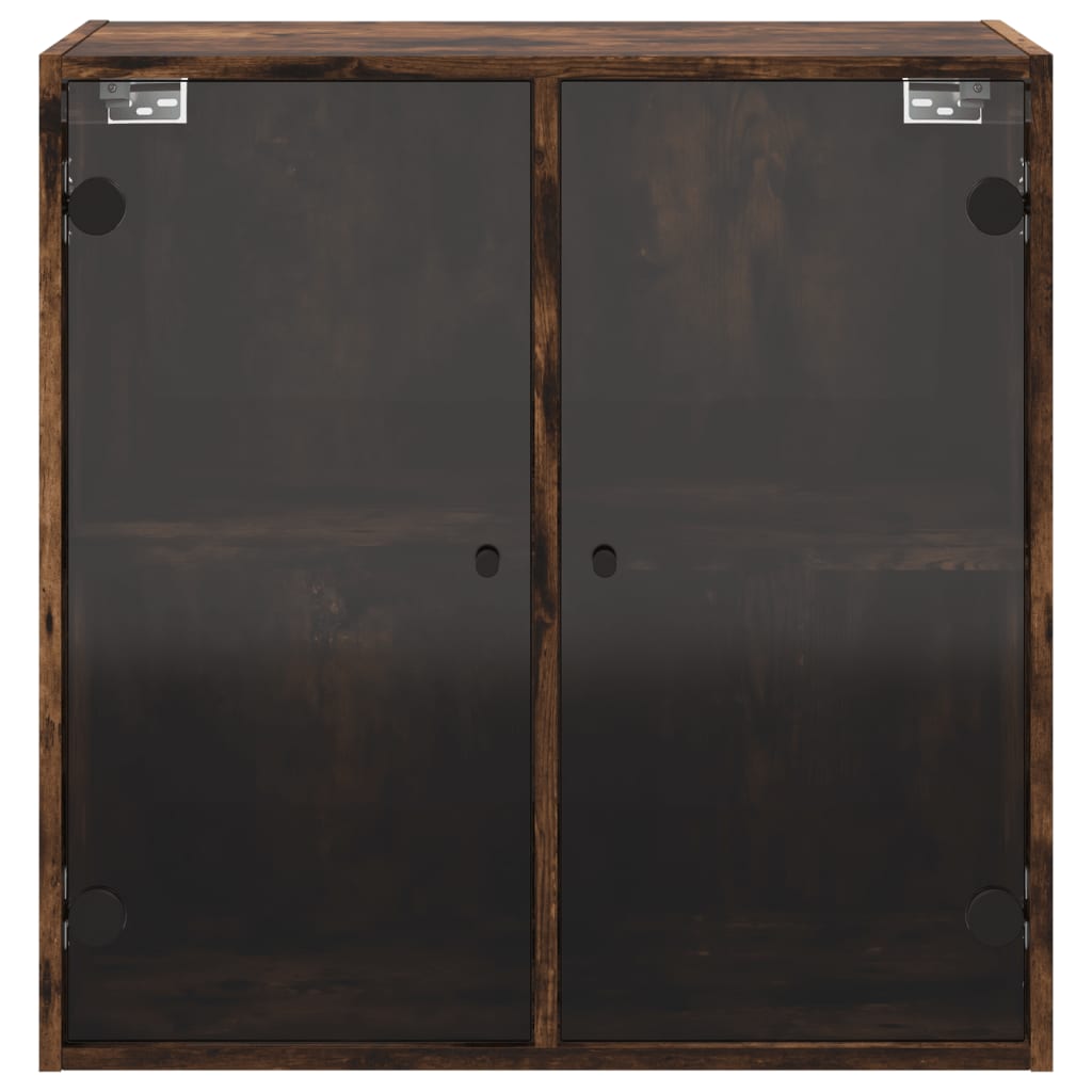 Wall Cabinet with Glass Doors Smoked Oak 68x37x68,5 cm