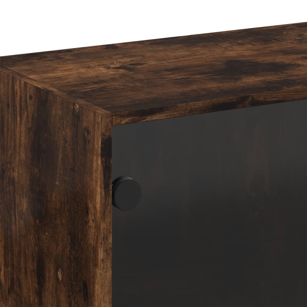 Wall Cabinet with Glass Doors Smoked Oak 68x37x68.5 cm