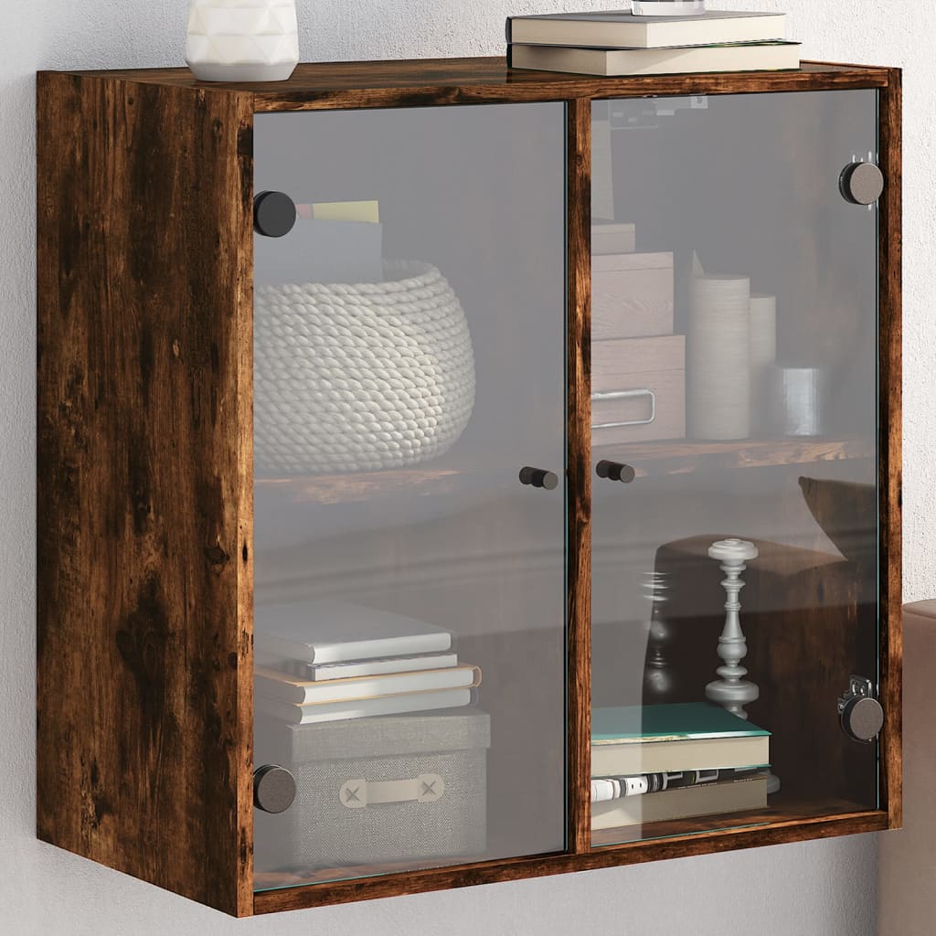 Wall Cabinet with Glass Doors Smoked Oak 68x37x68,5 cm