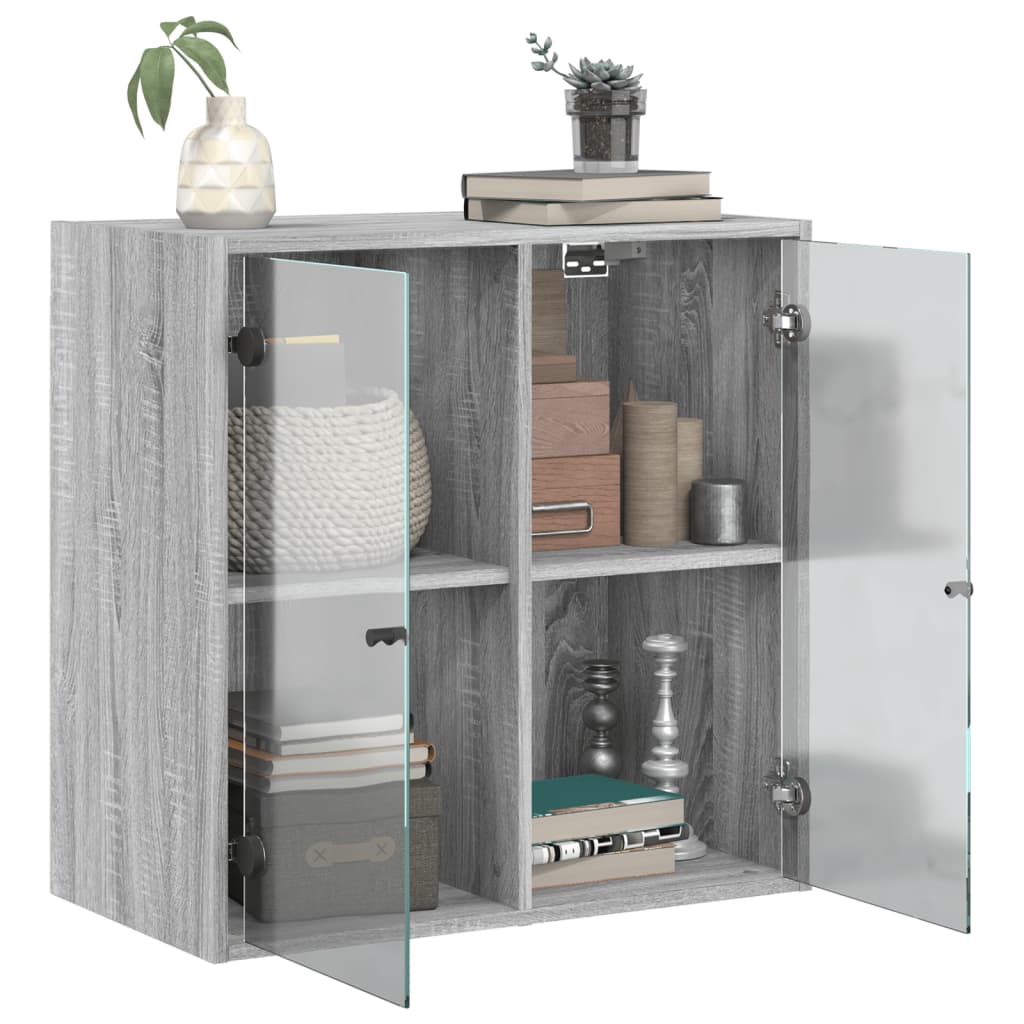 Wall Cabinet with Glass Doors Grey Sonoma 68x37x68,5 cm