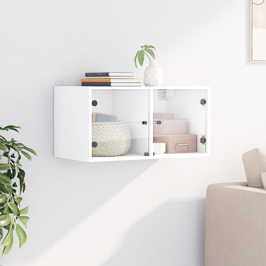 Wall Cabinet with Glass Doors White 68,5x37x35 cm