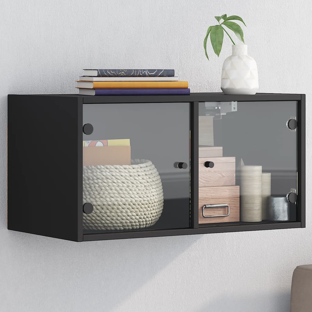 vidaXL Wall Cabinet with Glass Doors Black 68.5x37x35 cm