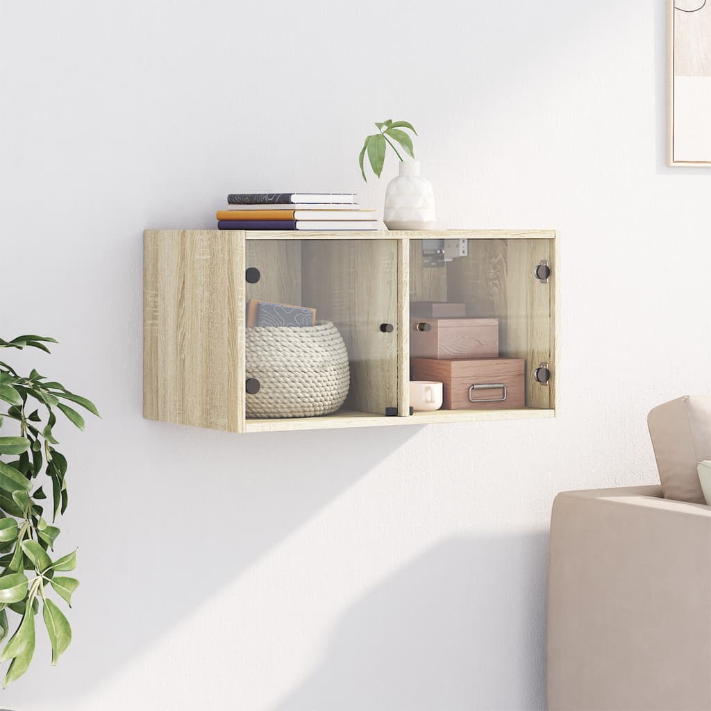 Wall Cabinet with Glass Doors Sonoma Oak 68,5x37x35 cm