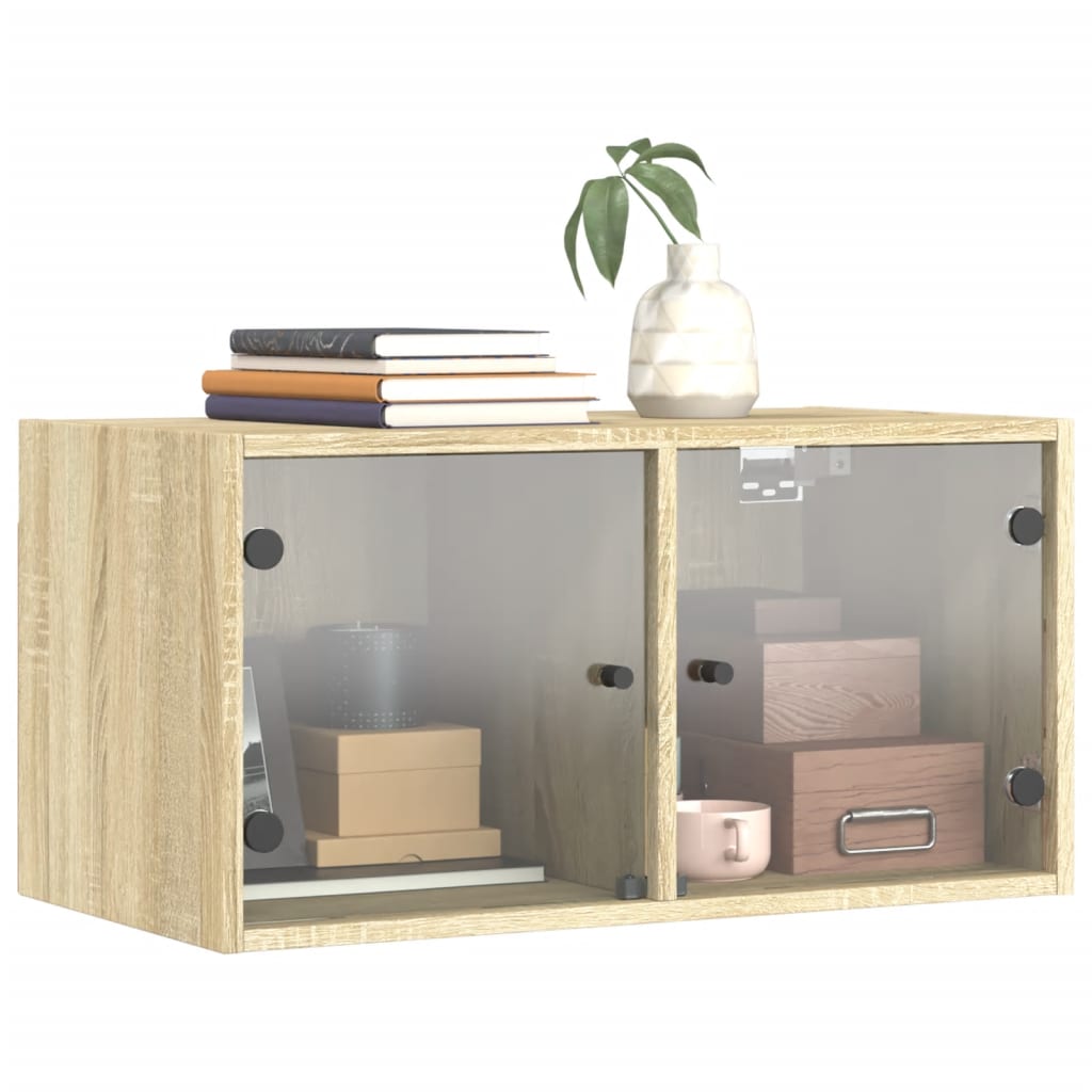 Wall Cabinet with Glass Doors Sonoma Oak 68,5x37x35 cm