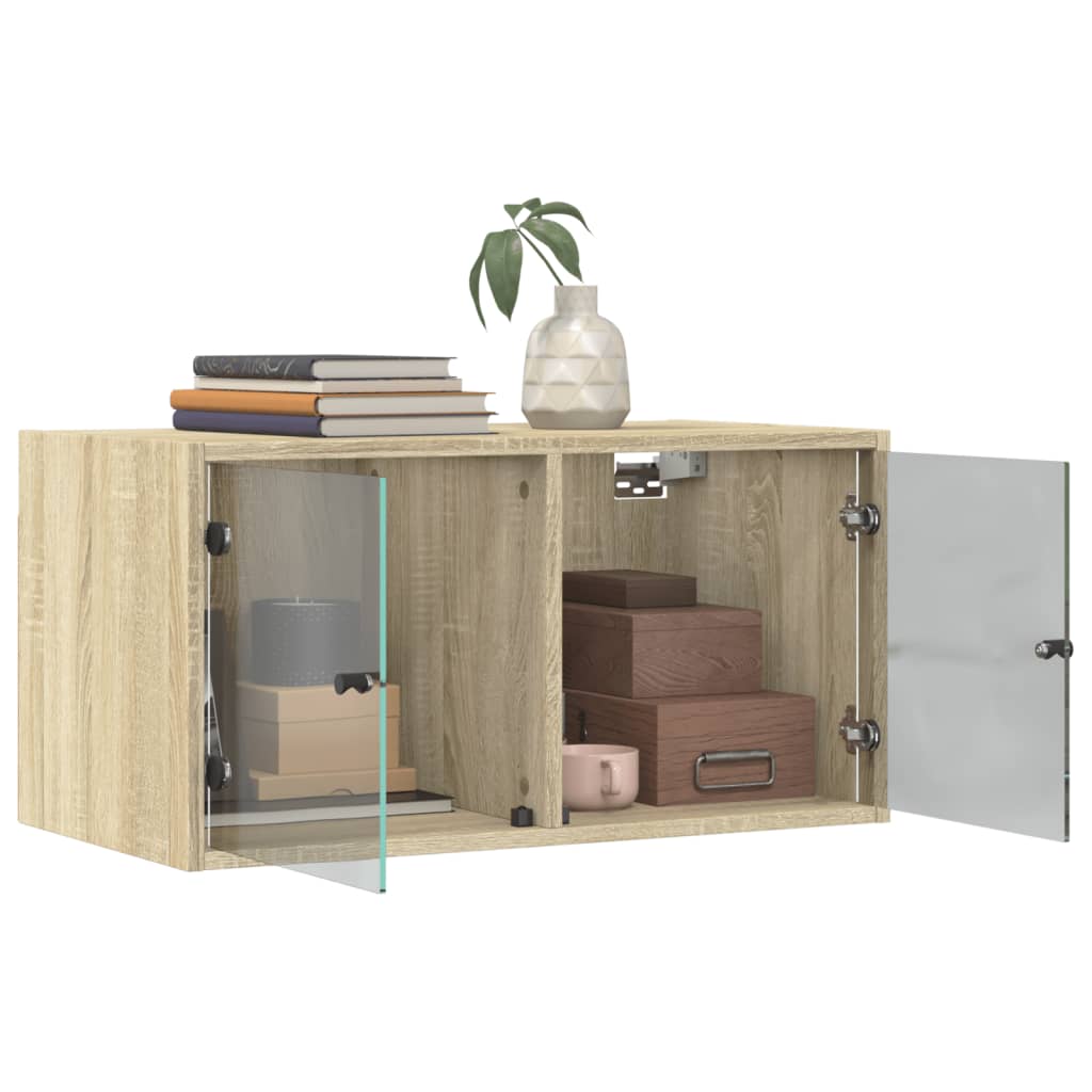 Wall Cabinet with Glass Doors Sonoma Oak 68.5x37x35 cm