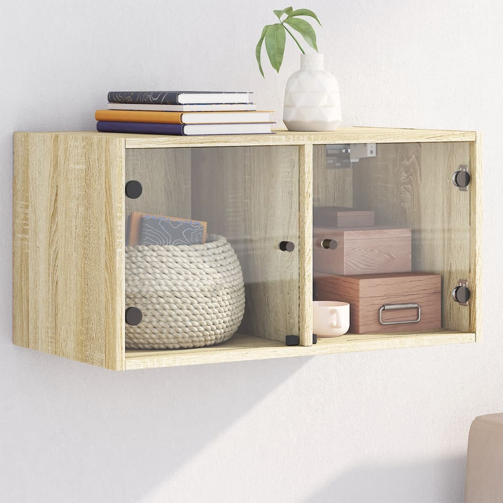 Wall Cabinet with Glass Doors Sonoma Oak 68,5x37x35 cm