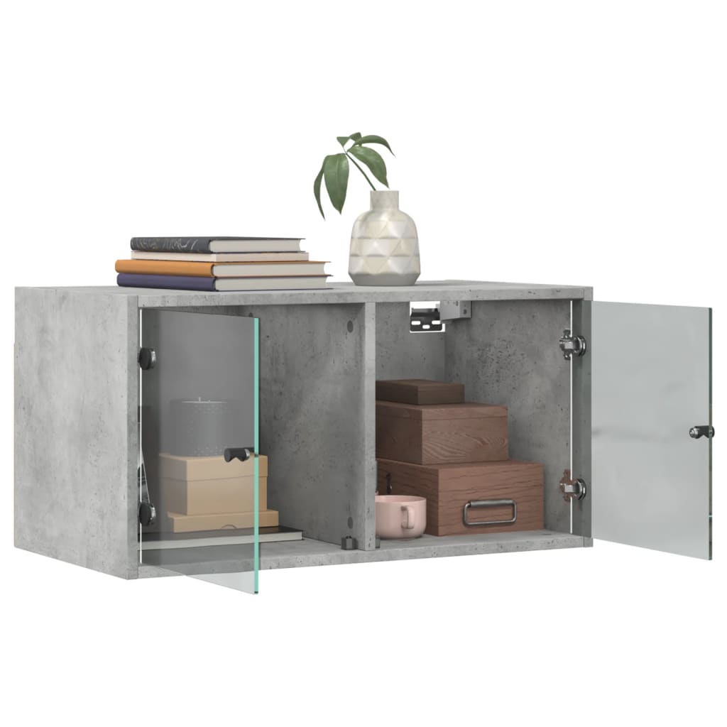 Wall Cabinet with Glass Doors Concrete Grey 68,5x37x35 cm