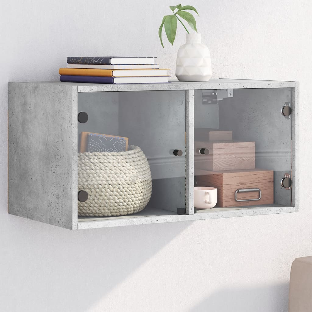 Wall Cabinet with Glass Doors Concrete Grey 68,5x37x35 cm