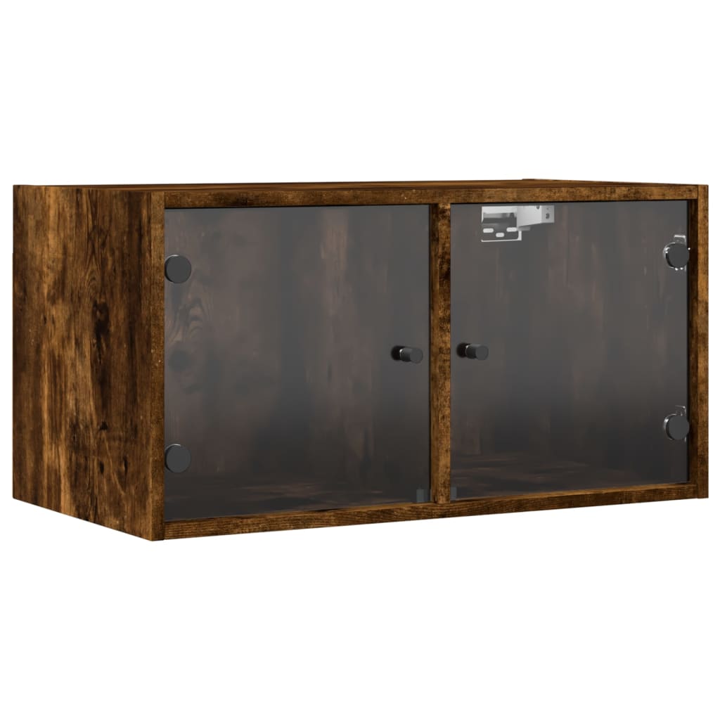 Wall Cabinet with Glass Doors Smoked Oak 68,5x37x35 cm