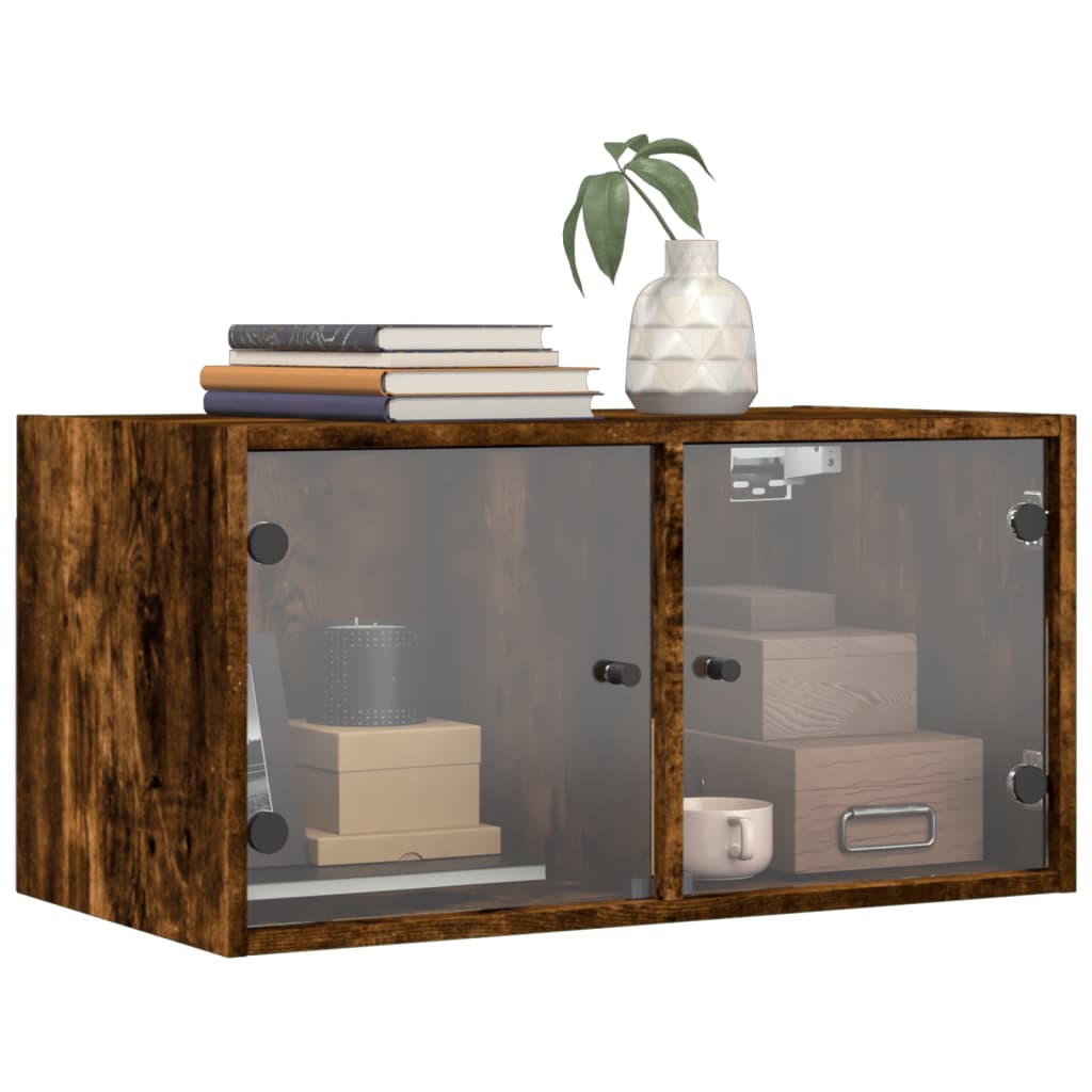 Wall Cabinet with Glass Doors Smoked Oak 68,5x37x35 cm