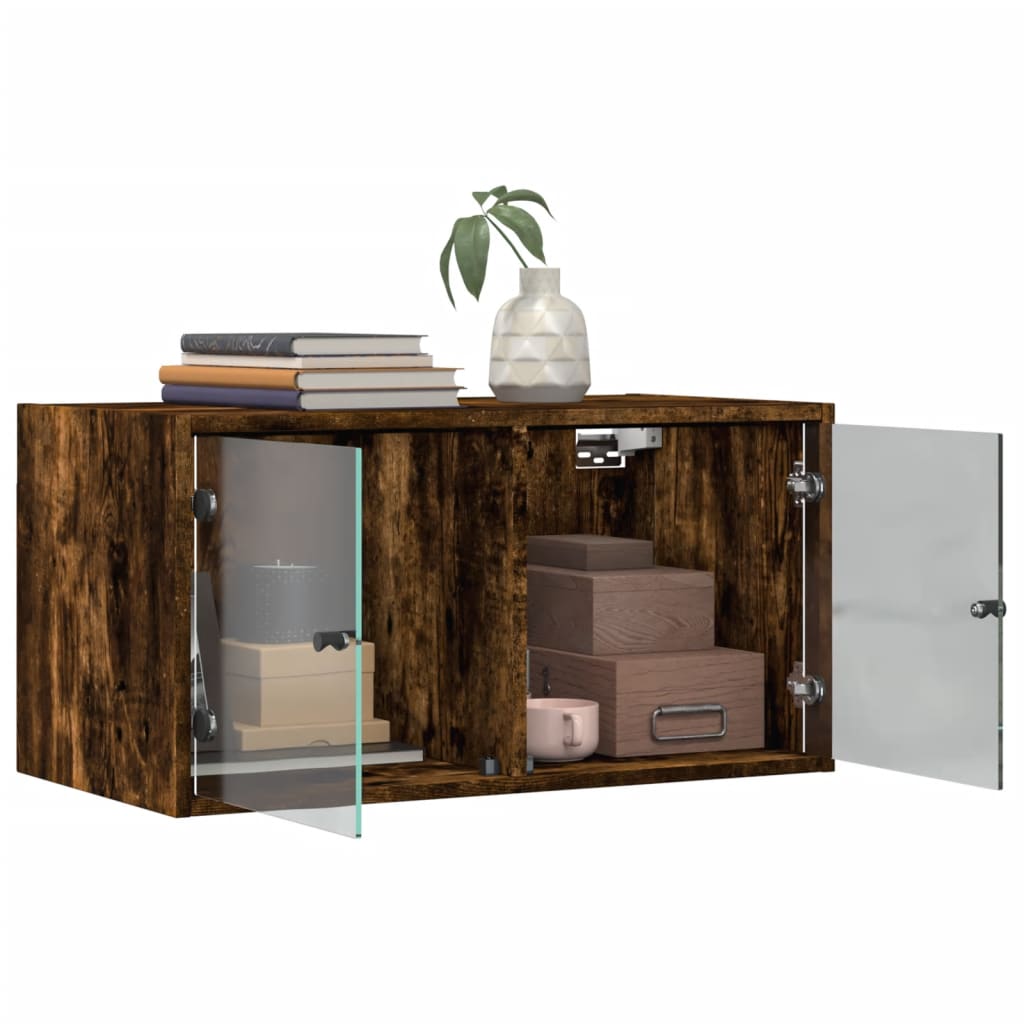 Wall Cabinet with Glass Doors Smoked Oak 68,5x37x35 cm