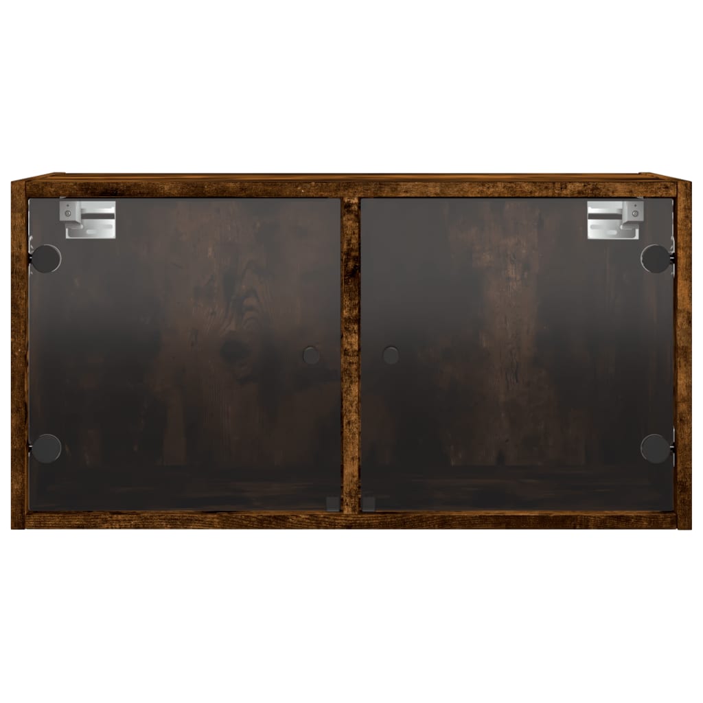 Wall Cabinet with Glass Doors Smoked Oak 68,5x37x35 cm
