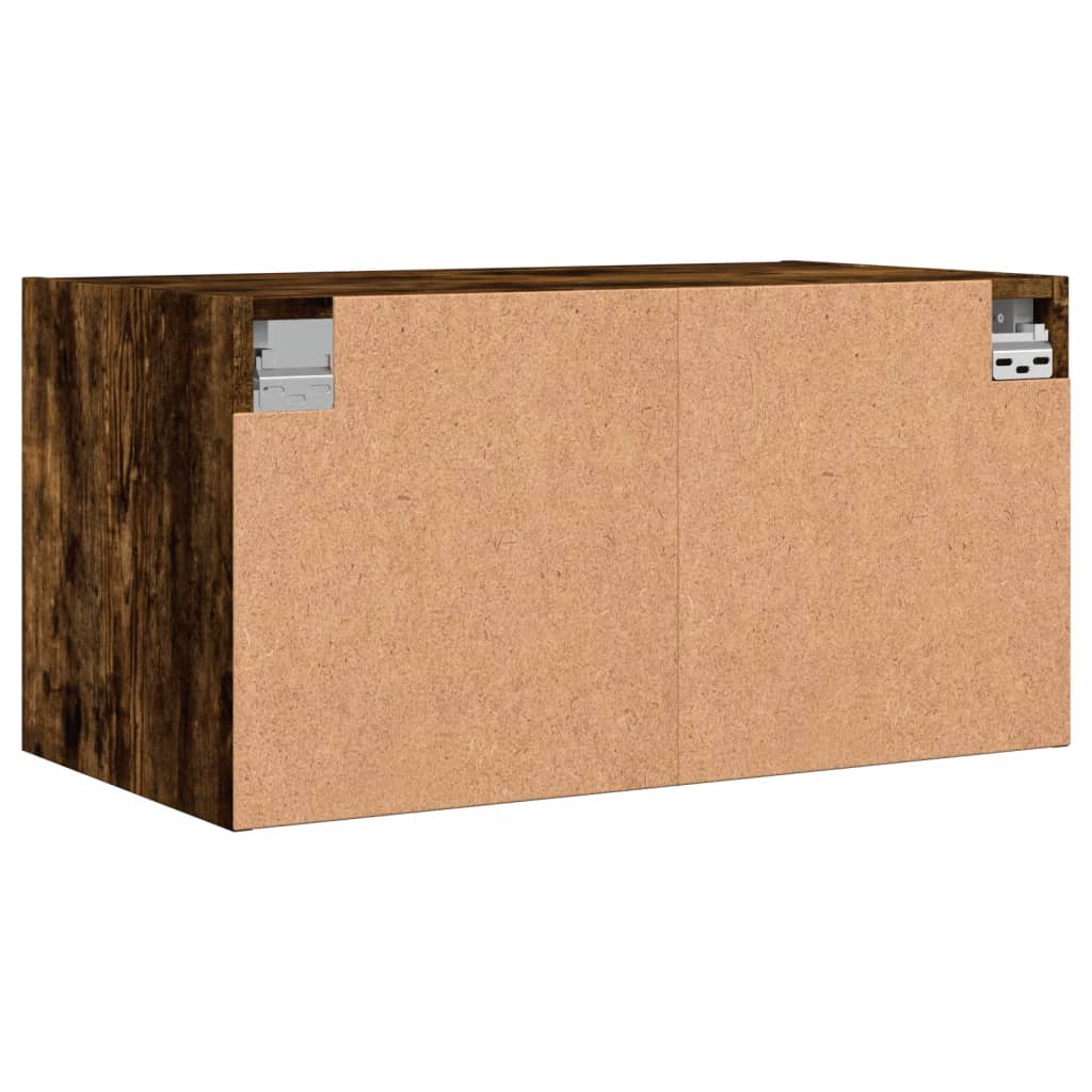 Wall Cabinet with Glass Doors Smoked Oak 68,5x37x35 cm