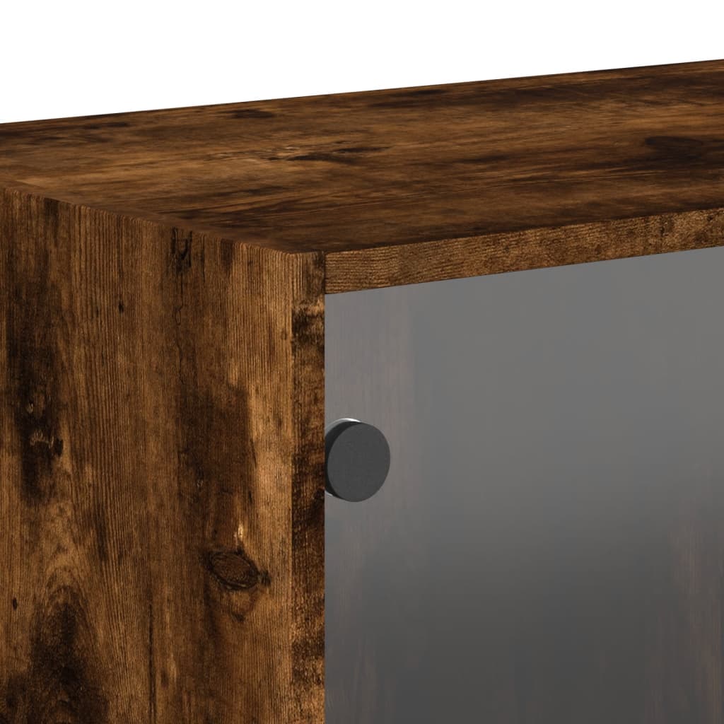 Wall Cabinet with Glass Doors Smoked Oak 68,5x37x35 cm