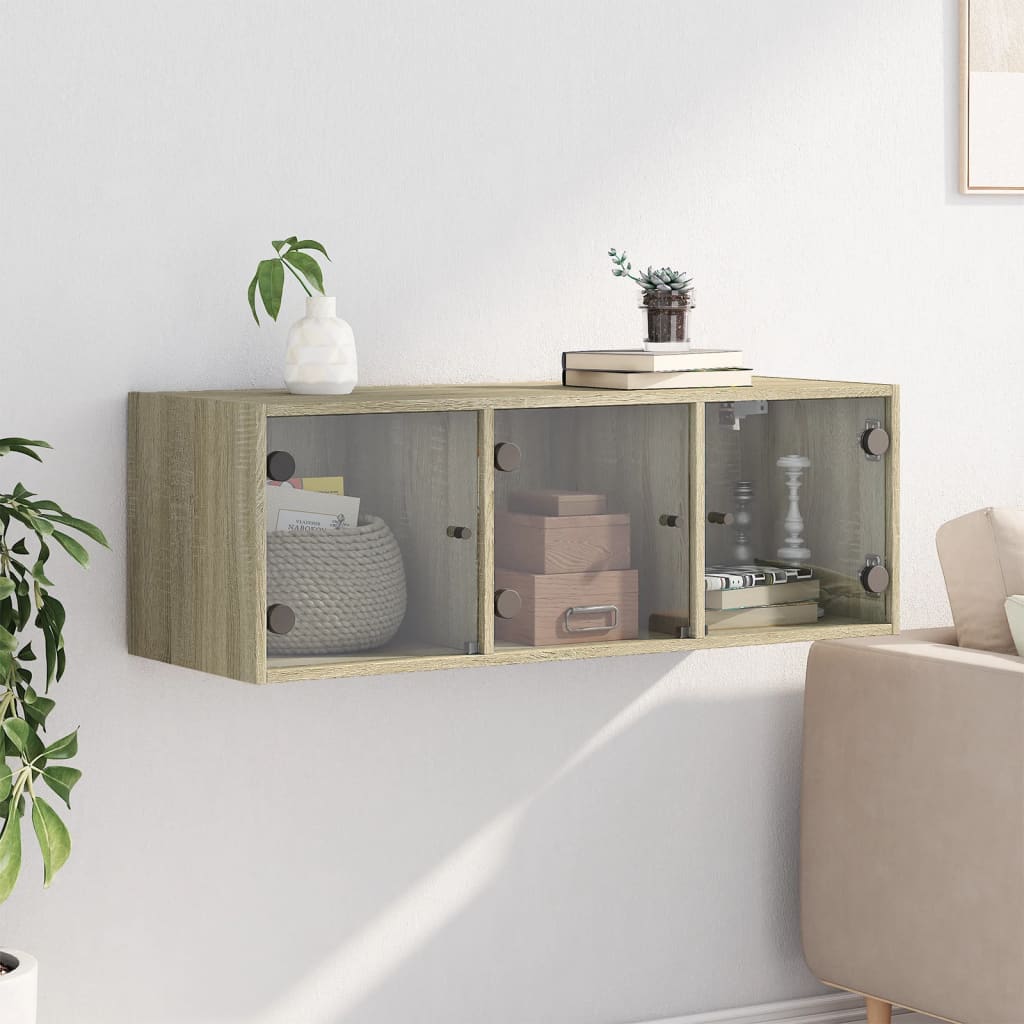 vidaXL Wall Cabinet with Glass Doors Sonoma Oak 102x37x35 cm