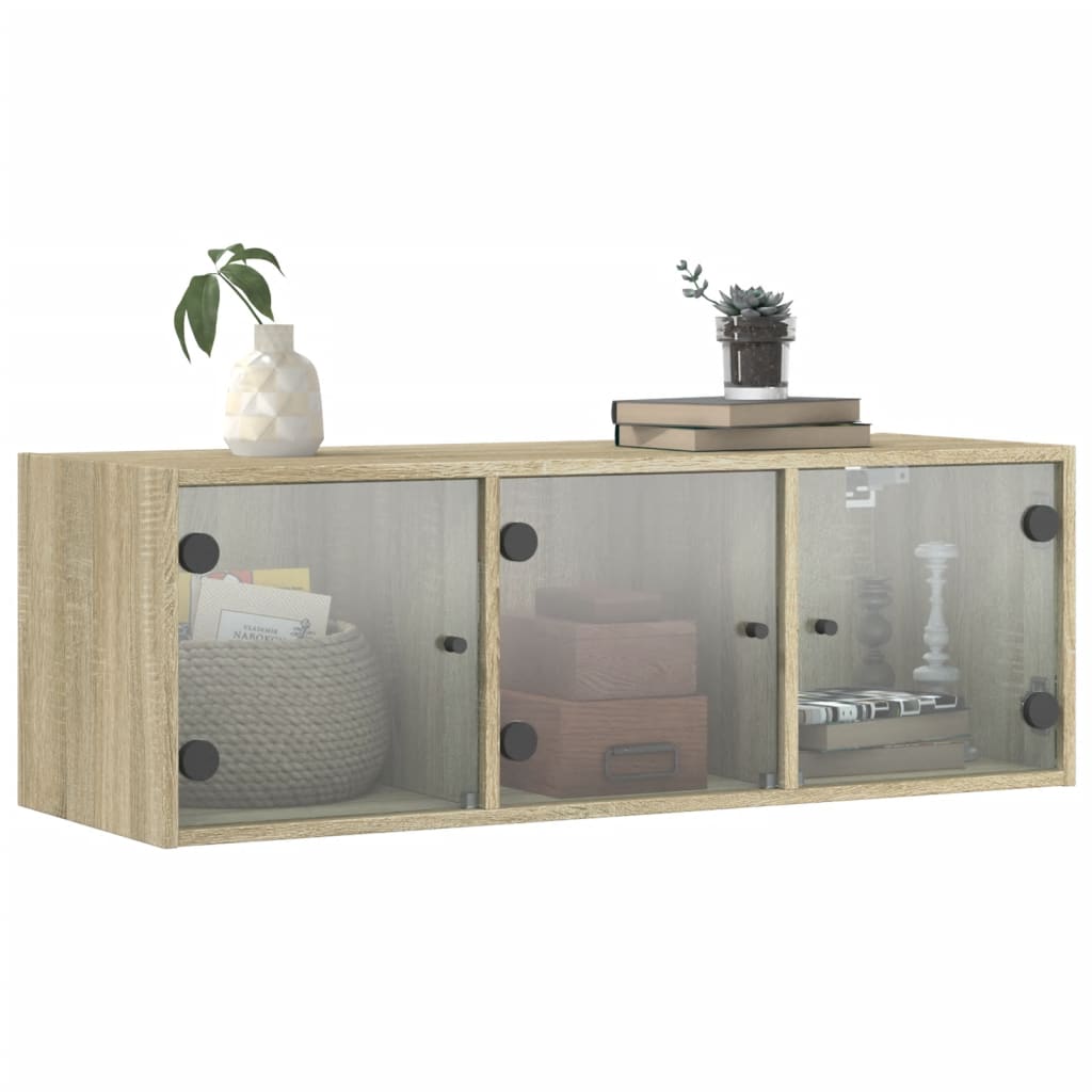 vidaXL Wall Cabinet with Glass Doors Sonoma Oak 102x37x35 cm