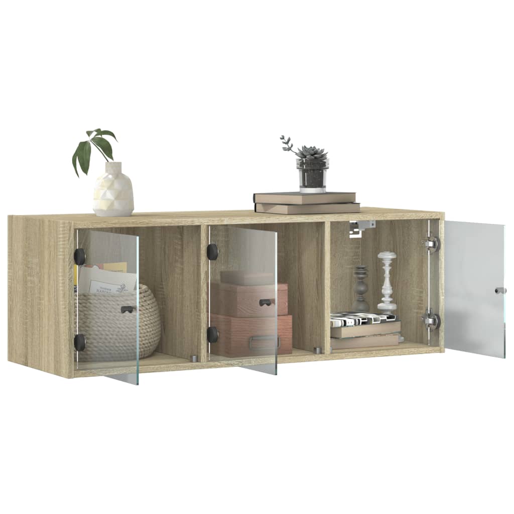 vidaXL Wall Cabinet with Glass Doors Sonoma Oak 102x37x35 cm