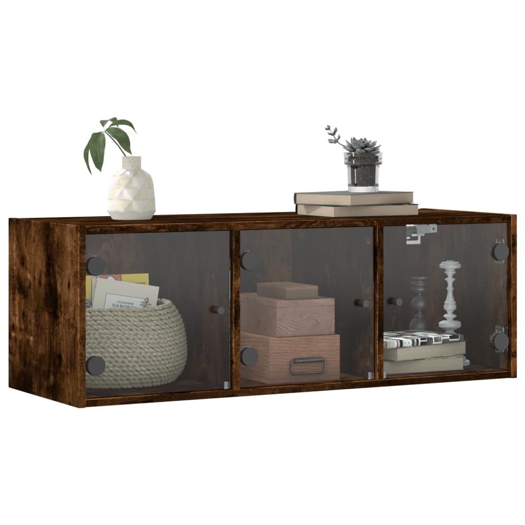 Wall Cabinet with Glass Doors Smoked Oak 102x37x35 cm