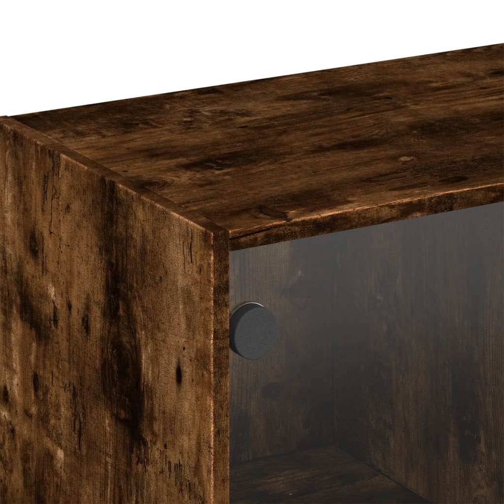Wall Cabinet with Glass Doors Smoked Oak 102x37x35 cm