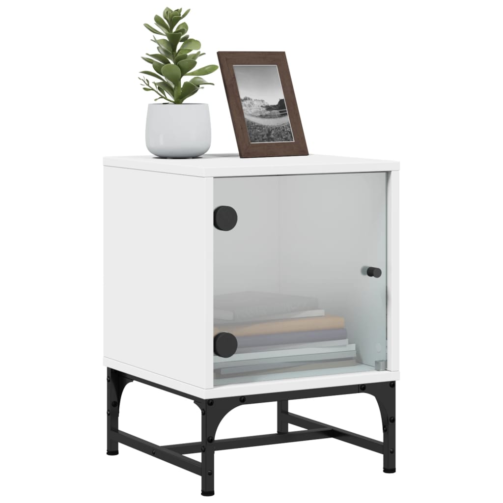 Bedside Cabinet with Glass Door White 35x37x50 cm