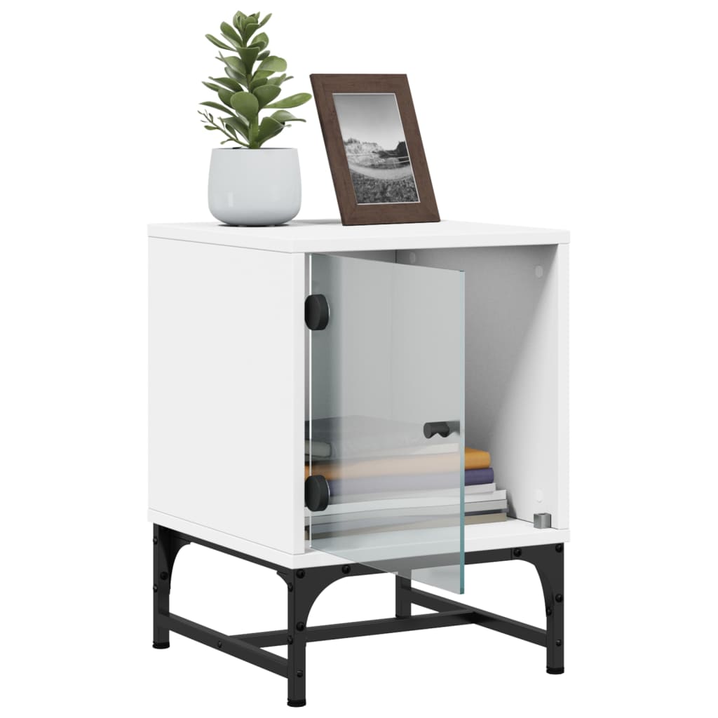 Bedside Cabinet with Glass Door White 35x37x50 cm