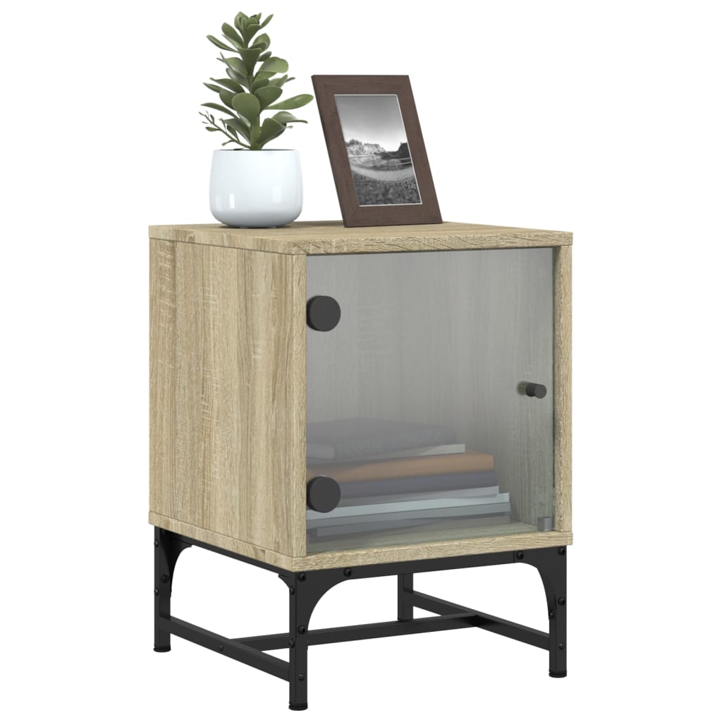 vidaXL Bedside Cabinet with Glass Door Sonoma Oak 35x37x50 cm