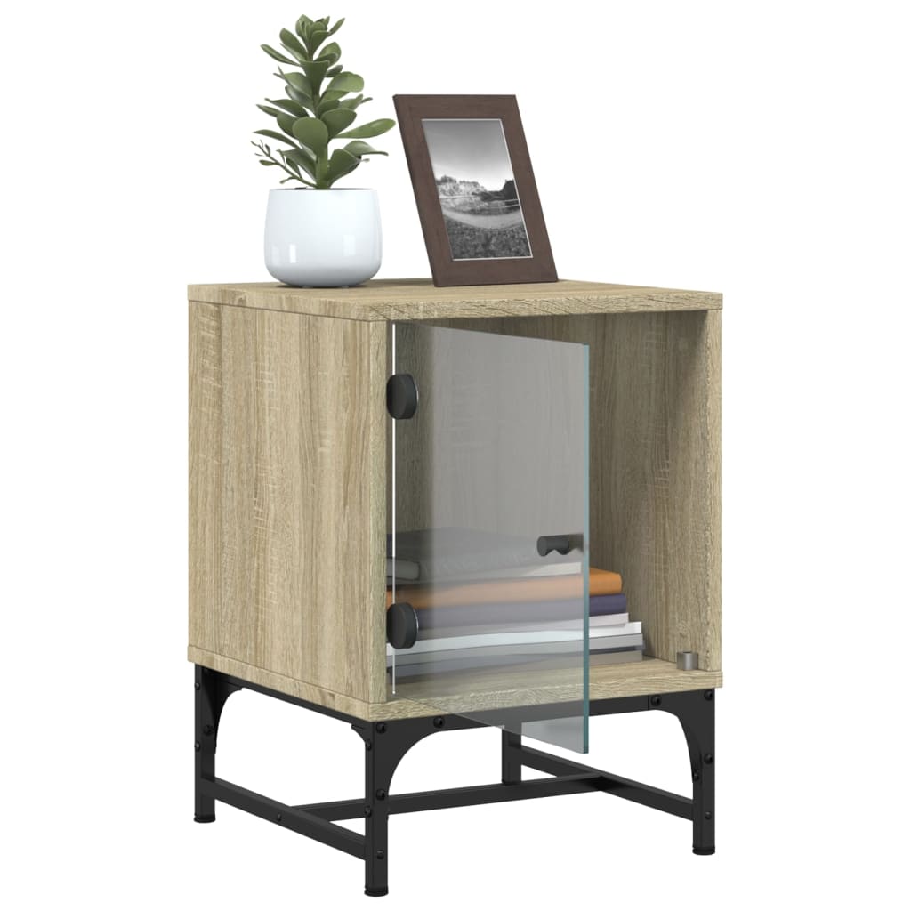 vidaXL Bedside Cabinet with Glass Door Sonoma Oak 35x37x50 cm