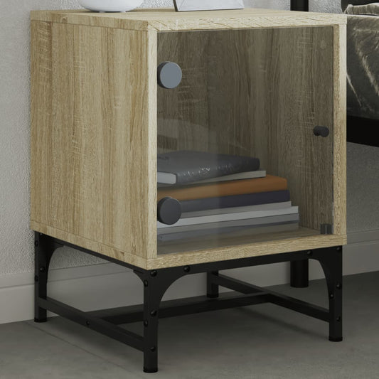 vidaXL Bedside Cabinet with Glass Door Sonoma Oak 35x37x50 cm