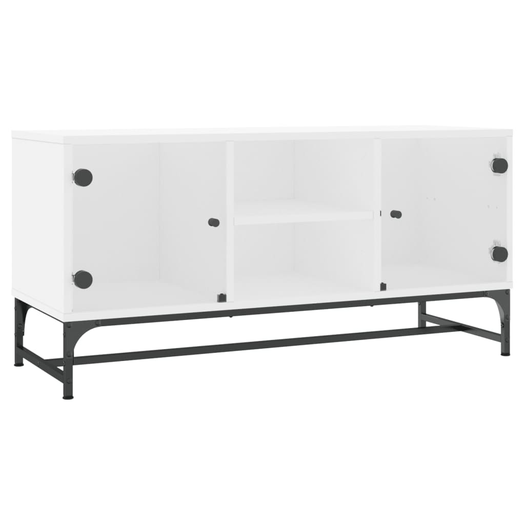 vidaXL TV Cabinet with Glass Doors White 102x37x50 cm