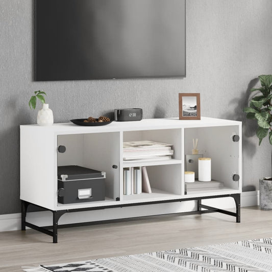 vidaXL TV Cabinet with Glass Doors White 102x37x50 cm