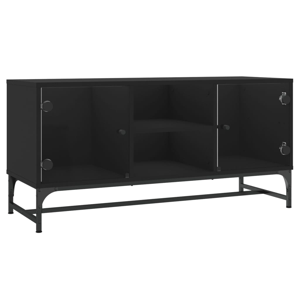 vidaXL TV Cabinet with Glass Doors Black 102x37x50 cm