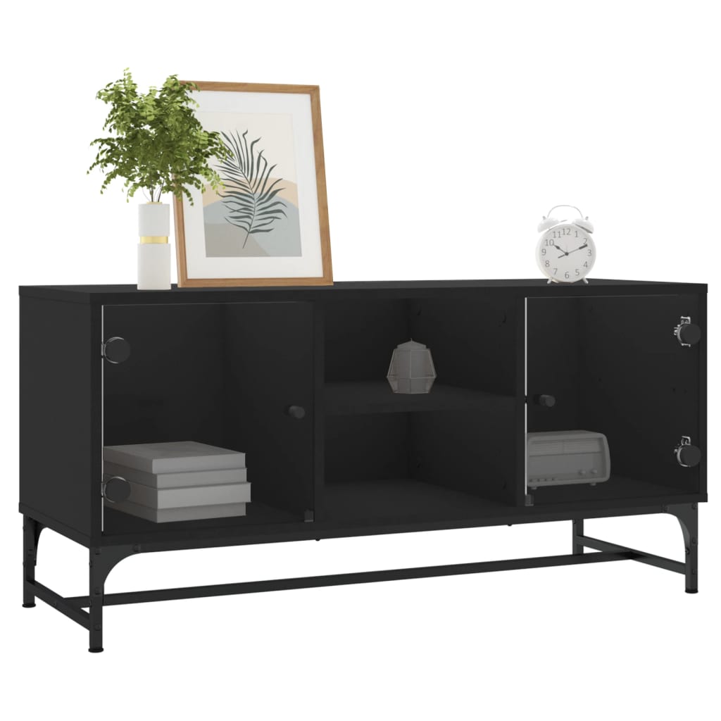 vidaXL TV Cabinet with Glass Doors Black 102x37x50 cm